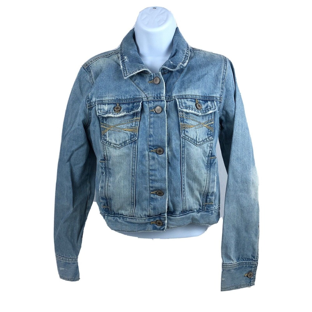 Aeropostale Women's Juniors Light Wash Denim Distressed Jean‎ Jacket Size Medium